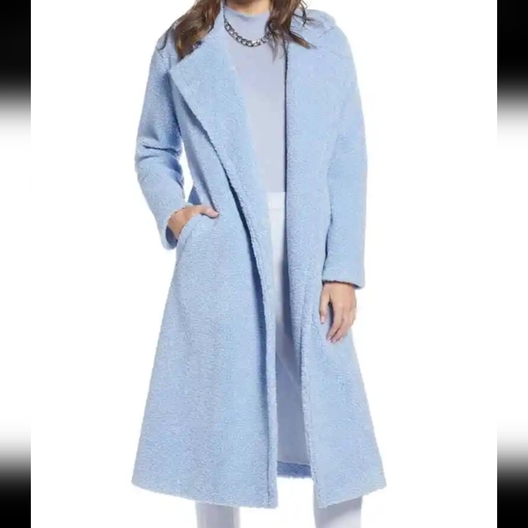 Something Navy Blue Faux Shearling Longline Coat - Picture 2 of 9